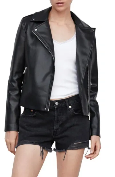 Mango Faux Leather Biker Jacket In Black