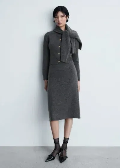 Mango Flared Knitted Skirt Grey