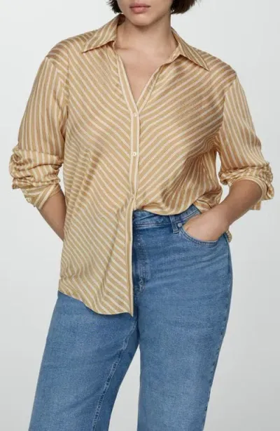 Mango Flowy Directional Stripe Button-up Shirt In Brown