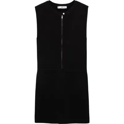 Mango Front Zip Knit Dress In Black