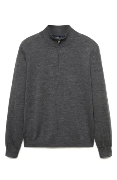 Mango Half Zip Merino Wool Sweater In Dark Heather Grey