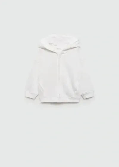 Mango Kids' Hoodie Cotton Sweatshirt Off White