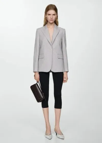 Mango Houndstooth Linen Blazer Light Heather Grey