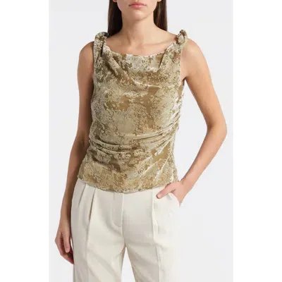 Mango Javier Ruched Velvet Burnout Tank In Green