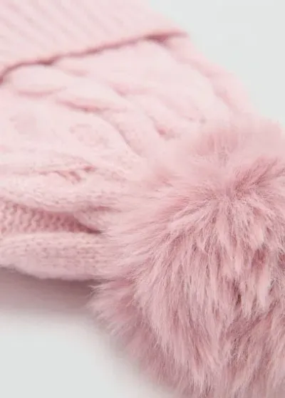 Mango Kids' Knitted Braided Pompom Hat Pale Pink