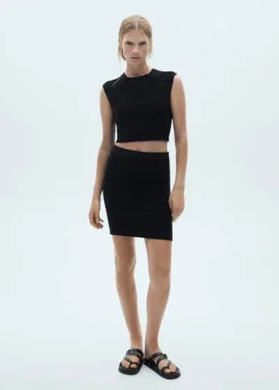 Mango Knitted Miniskirt Black In Noir