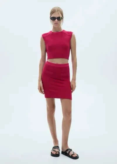 Mango Knitted Miniskirt Fuchsia