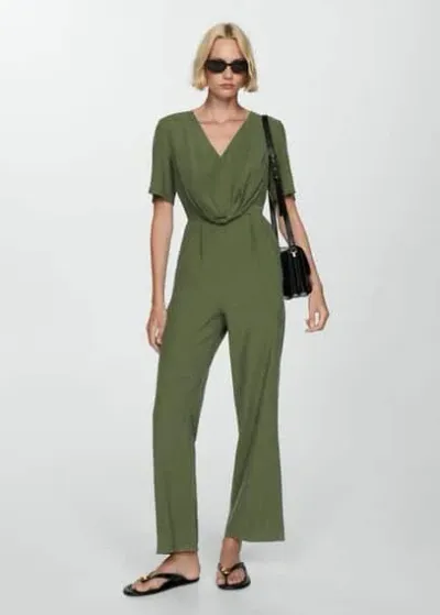 Mango Knotted Modal Jumpsuit Forest Green