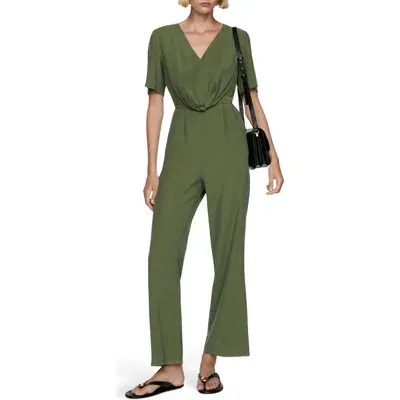 Mango Knotted Short Sleeve Jumpsuit In Forest Green