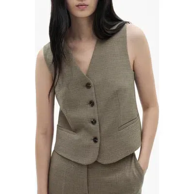 Mango Liam Houndstooth Microcheck Vest In Khaki