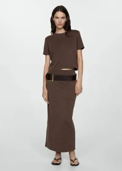 Mango Long Knitted Skirt Brown