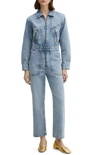 Mango Women's Zipper Denim Jumpsuit In Open Blue