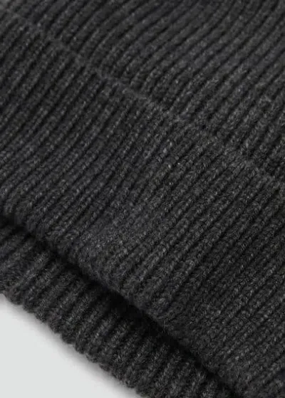 Mango Man Wool And Cashmere Blend Ribbed Hat Dark Heather Grey