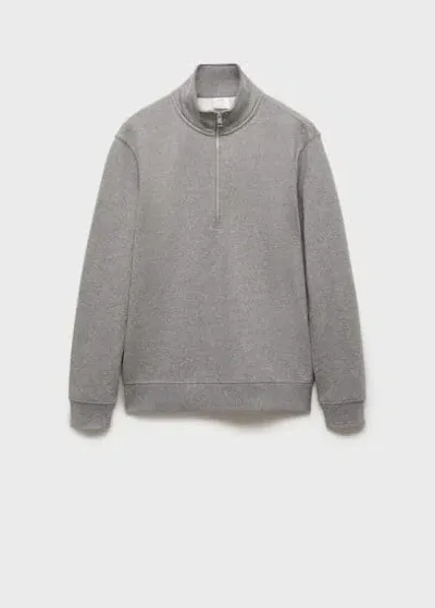 Mango Man Cotton Sweatshirt With Zip Neck Medium Heather Grey