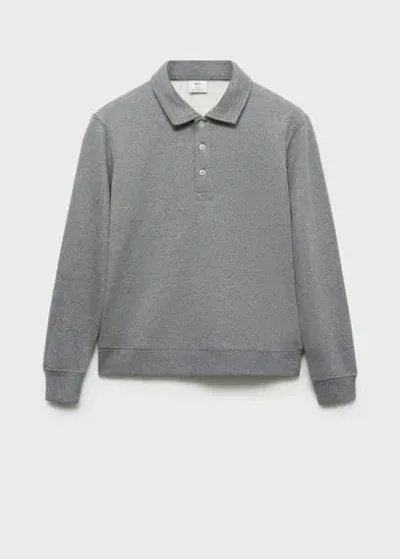 Mango Man Cotton Blend Polo Sweatshirt Medium Heather Grey