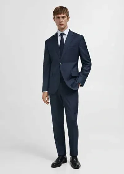 Mango Man 100% Virgin Wool Slim-fit Suit Jacket Dark Navy