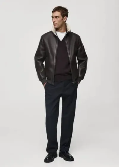 Mango Man Leather-effect Bomber Jacket Chocolate