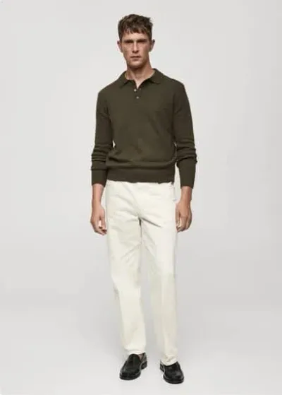 Mango Man Polo Collar Wool Sweater Khaki