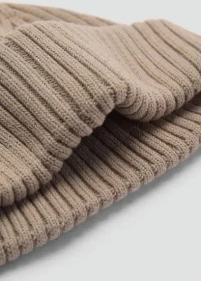 Mango Man Ribbed Knitted Cotton Hat Beige In Gray