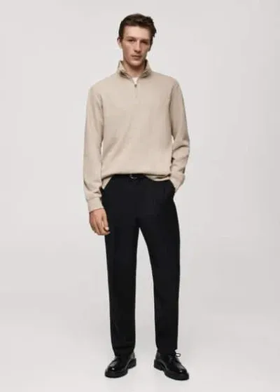 Mango Man Ribbed Sweatshirt Collar Sand