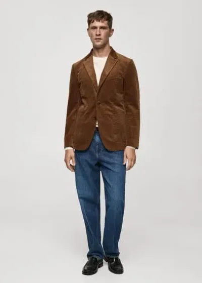 Mango Man Slim Fit Corduroy Blazer Brown