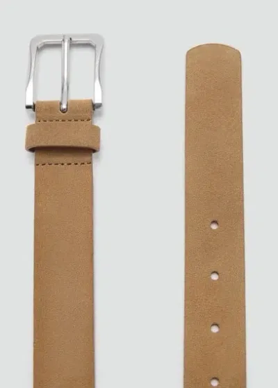 Mango Man Suede Leather Belt Beige