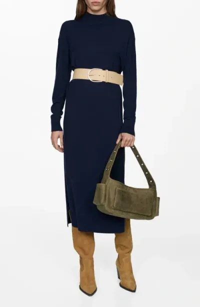 Mango Mock Neck Long Sleeve Sweater Dress In Dark Navy