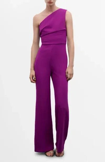 Mango One-shoulder Wide Leg Jumpsuit In Purple