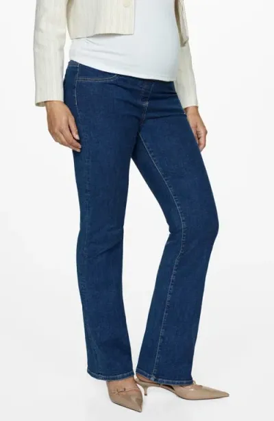 Mango Over The Bump Flare Maternity Jeans In Dark Blue