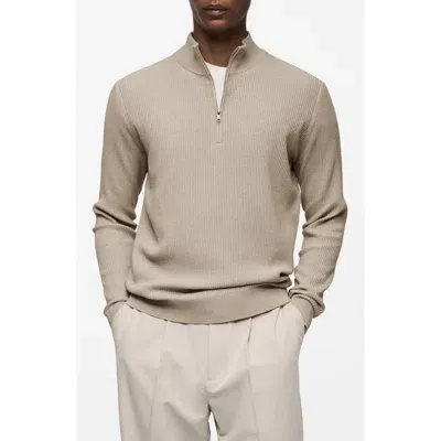 Mango Perkins Half Zip Sweater In Beige