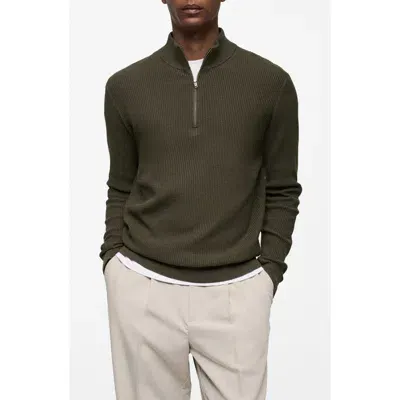 Mango Perkins Half Zip Sweater In Khaki