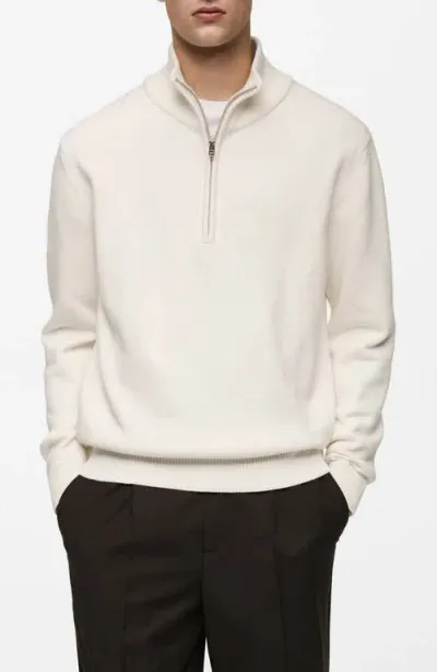 Mango Perkins Half Zip Sweater In Off White