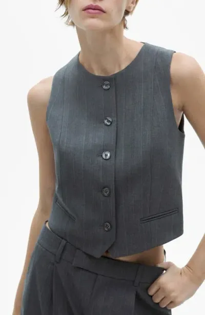 Mango Pinstripe Vest In Grey