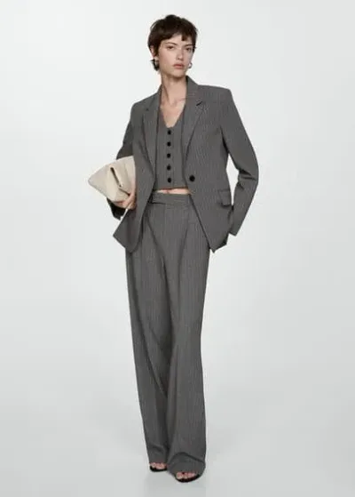 Mango Pinstriped Suit Waistcoat Grey