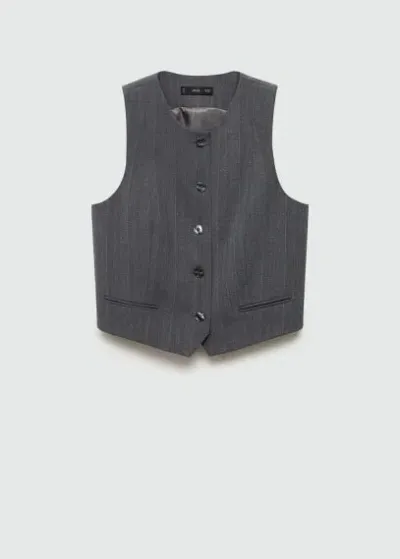 Mango Pinstriped Suit Waistcoat Grey