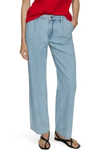 Mango Pleat Straight Leg Jeans In Medium Blue