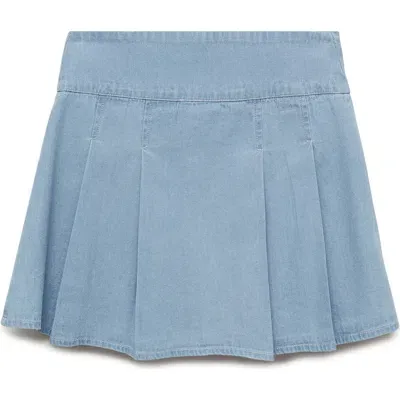 Mango Pleated Denim Miniskirt In Light Blue