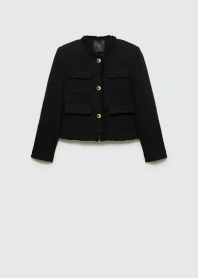 Mango Pocket Tweed Jacket Black