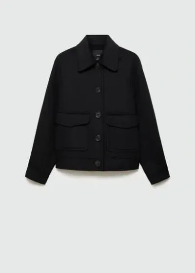 Mango Pocketed Wool-blend Jacket Black