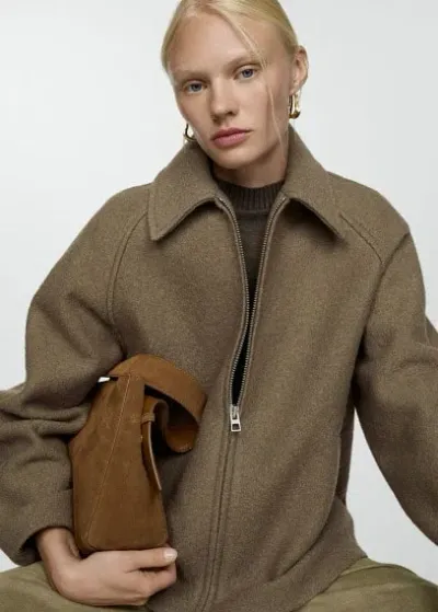 Mango Pocketed Wool-blend Jacket Khaki