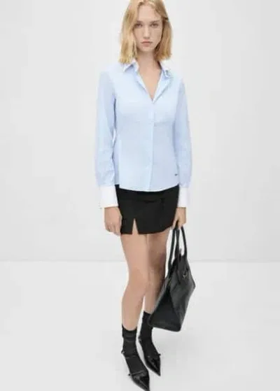 Mango Poplin Shirt With Contrasting Details Sky Blue