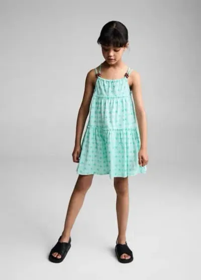 Mango Kids' Printed Cotton Dress Aqua Green