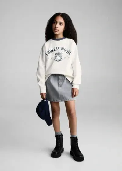 Mango Kids' Printed Cotton Sweatshirt Off White