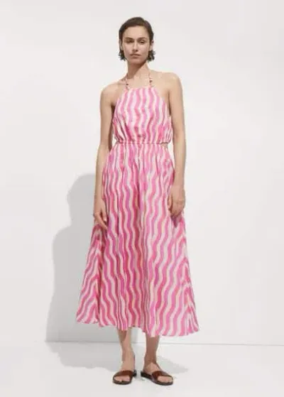 Mango Printed Dress With Openings Pink