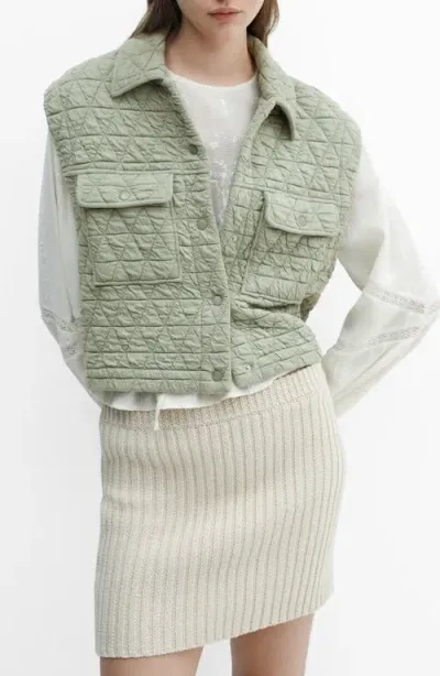 Mango Quilted Crop Vest In Green