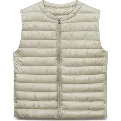 Mango Quilted Front Zip Vest In Light Heather Grey