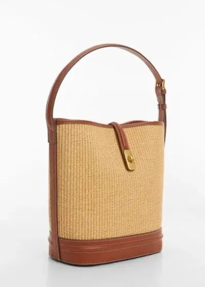 Mango Raffia-effect Bucket Bag Leather