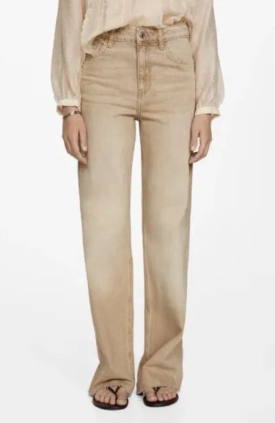 Mango Raw Hem Wide Leg Jeans In Sand