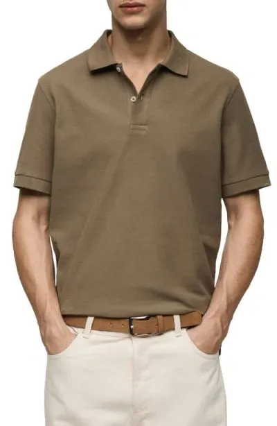 Mango Relaxed Cotton Piqué Knit Polo In Olive Green