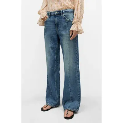 Mango Relaxed Straight Leg Jeans In Medium Blue